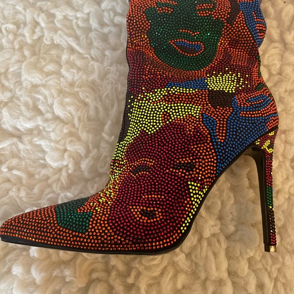Azalea Wang Shoes - Multicolor Crystal Embellished Pointed Stiletto Boot